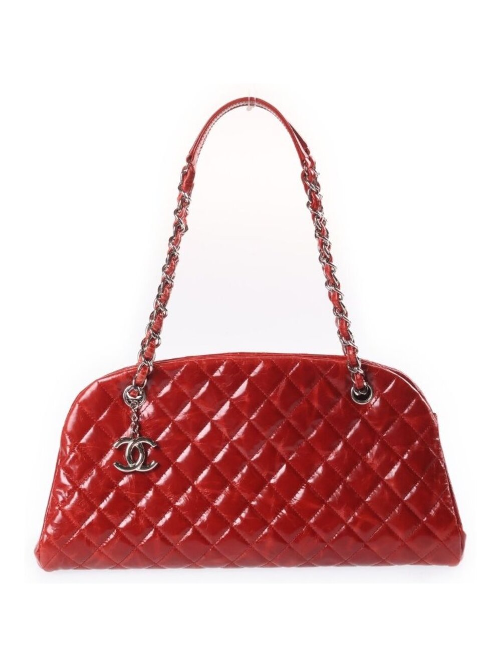 Chanel Mademoiselle Bowling Bag Chain Red Vintage Calfskin Silver
